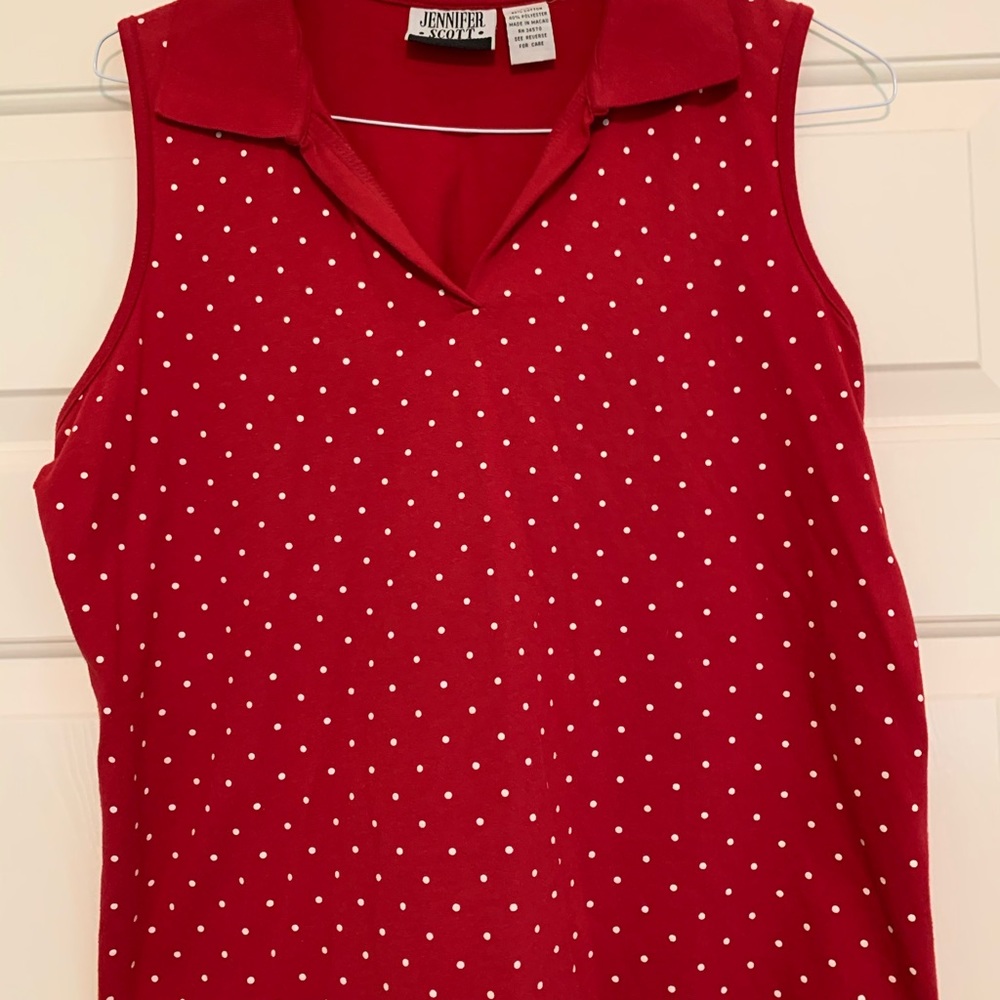 Ladies XL Red White Polk a dot Sleeveless Shirt